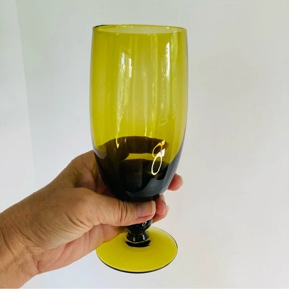 7 Olive Avocado Green Footed Vintage Tumblers Mid Century Glassware Barware